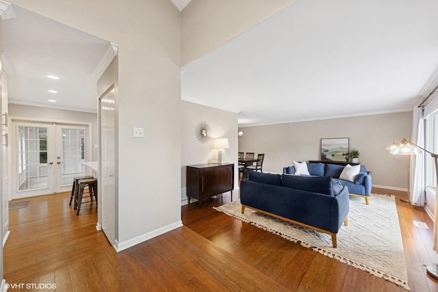 647 Farnham Ln, Wheaton, IL 60189 - living room with french doors, wood-type flooring, and ornamental molding