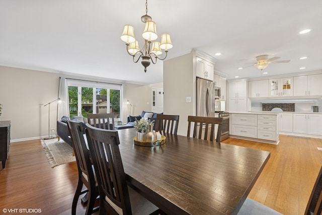 647 Farnham Ln, Wheaton, IL 60189 - dining space with recessed lighting, a chandelier, light wood-style flooring, and ceiling fan