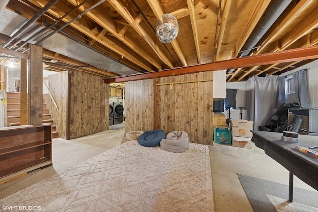 647 Farnham Ln, Wheaton, IL 60189 - unfinished below grade area featuring washing machine and dryer and stairs