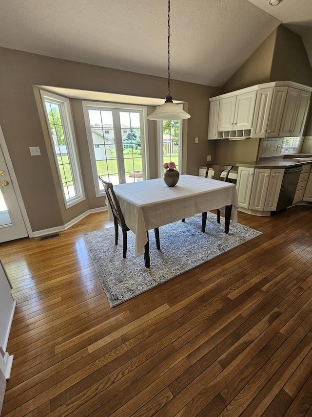 210 Barrington Dr, Bourbonnais, IL 60914 - rec room featuring dark wood-style flooring, plenty of natural light, vaulted ceiling, and a textured ceiling