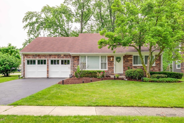 552 Arbor Gate Ln, Buffalo Grove, IL 60089 - view of front of house with stone siding, an attached garage, asphalt driveway, and a front yard