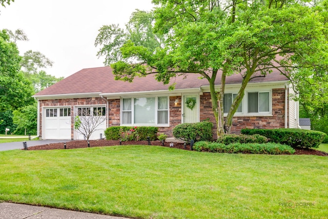 552 Arbor Gate Ln, Buffalo Grove, IL 60089 - view of front of property featuring a garage, stone siding, a front yard, concrete driveway, and roof with shingles