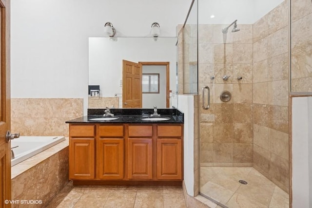 1644 W Lemoyne St Unit 1, Chicago, IL 60622 - full bathroom with a stall shower, a garden tub, double vanity, and tile patterned flooring