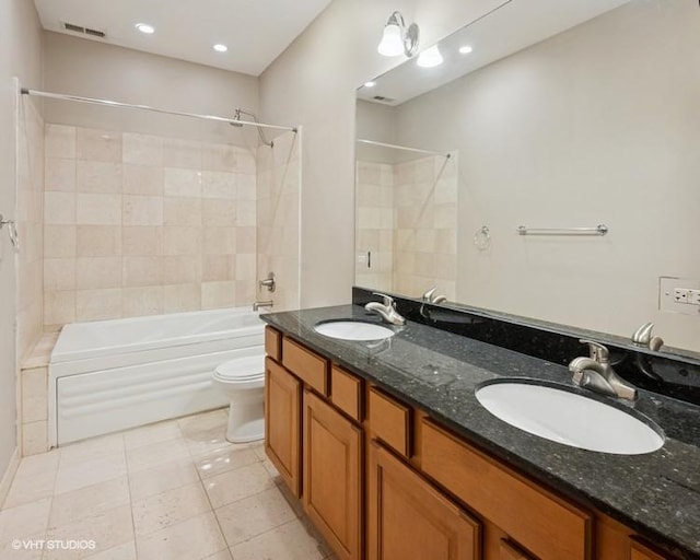 1644 W Lemoyne St Unit 1, Chicago, IL 60622 - bathroom featuring shower / bathtub combination, double vanity, tile patterned flooring, and recessed lighting