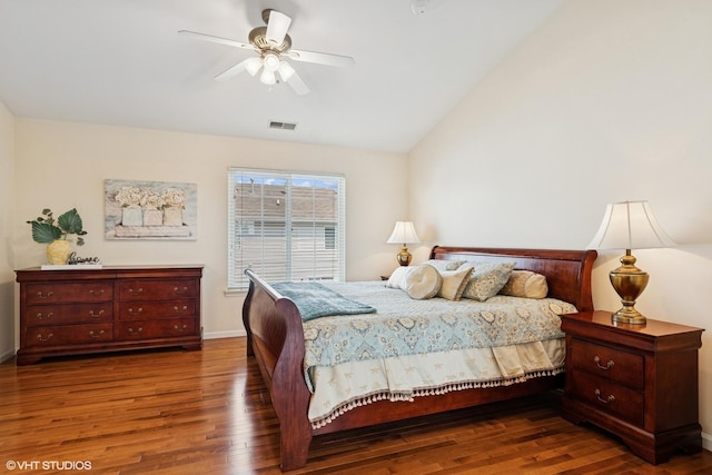 2396 Oakfield Ct, Aurora, IL 60503 - bedroom featuring vaulted ceiling, wood finished floors, and ceiling fan