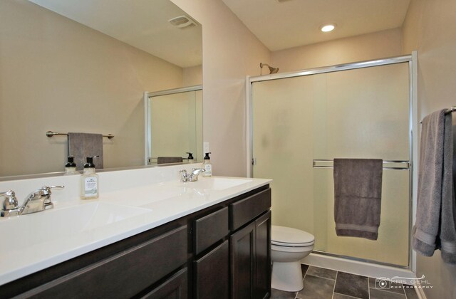6650 Linden Trl Unit B, Wonder Lake, IL 60097 - bathroom with a stall shower, double vanity, and tile patterned flooring