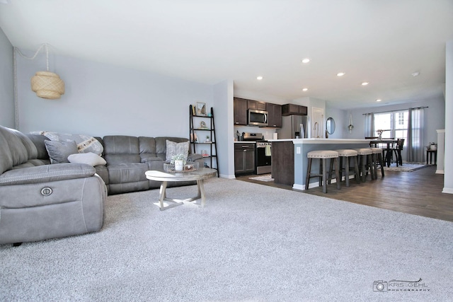 6650 Linden Trl Unit B, Wonder Lake, IL 60097 - living room with recessed lighting, dark carpet, and dark wood-type flooring