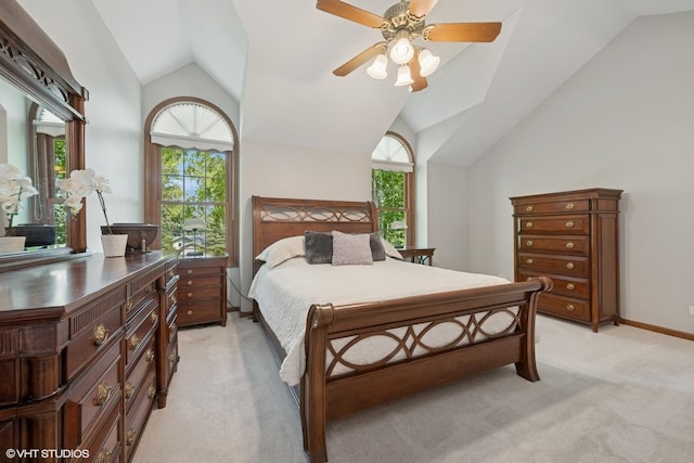 42 N Holly Ave, Fox Lake, IL 60020 - bedroom with lofted ceiling, light colored carpet, and ceiling fan