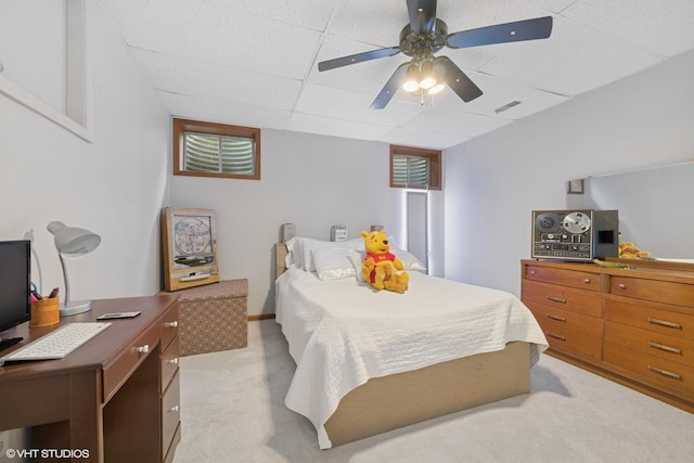 42 N Holly Ave, Fox Lake, IL 60020 - bedroom featuring light colored carpet, ceiling fan, a desk, and a paneled ceiling