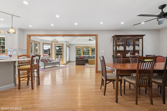 42 N Holly Ave, Fox Lake, IL 60020 - dining room featuring a ceiling fan, recessed lighting, and light wood-style floors