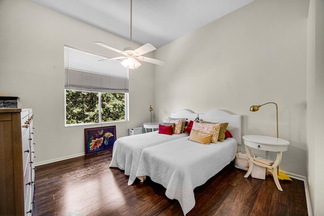 361 Cascade Ln Unit 1, Oswego, IL 60543 - bedroom with wood finished floors, ceiling fan, and high vaulted ceiling