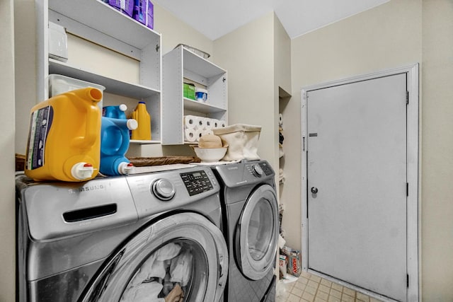 361 Cascade Ln Unit 1, Oswego, IL 60543 - laundry room with washer and dryer and tile patterned floors