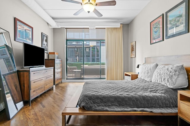 841 W Monroe St Unit 4A, Chicago, IL 60607 - bedroom with floor to ceiling windows, access to outside, wood finished floors, and a ceiling fan