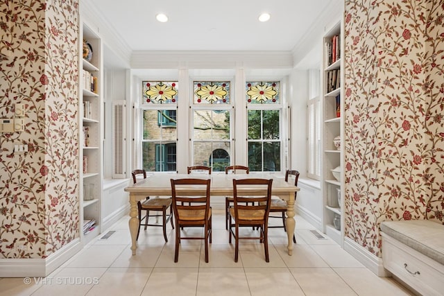 2124 N Cleveland Ave, Chicago, IL 60614 - dining area with crown molding and light tile patterned flooring