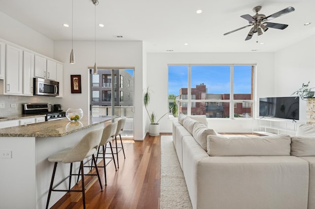 1719 N Western Ave Unit 4, Chicago, IL 60647 - living area with light wood finished floors, recessed lighting, and a ceiling fan