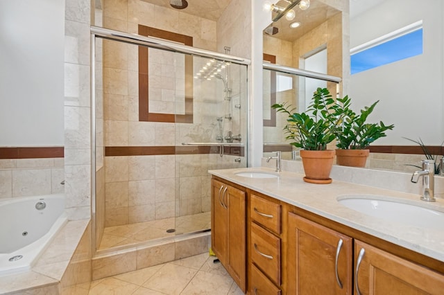 1719 N Western Ave Unit 4, Chicago, IL 60647 - bathroom with a stall shower, double vanity, and a whirlpool tub