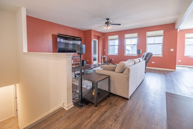 738 Kentshire Cir, Elgin, IL 60124 - living area with wood finished floors, a ceiling fan, and plenty of natural light