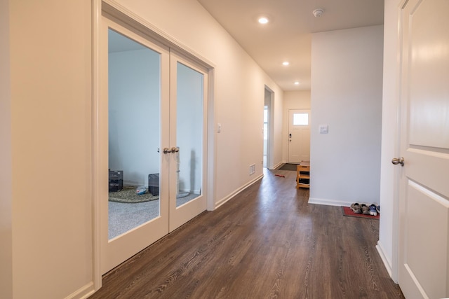 738 Kentshire Cir, Elgin, IL 60124 - hallway featuring french doors, dark wood-type flooring, and recessed lighting