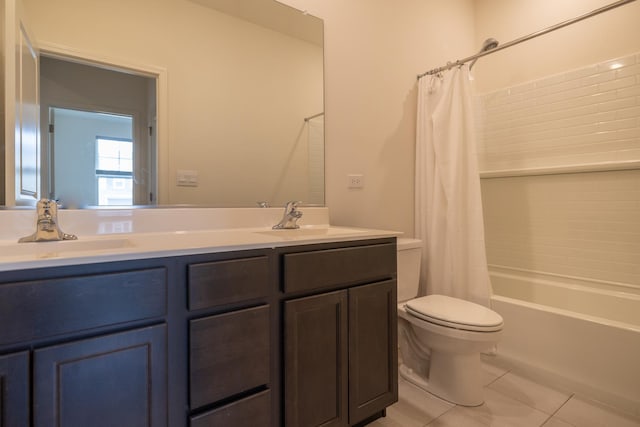 738 Kentshire Cir, Elgin, IL 60124 - bathroom with double vanity, shower / bath combo with shower curtain, and tile patterned floors
