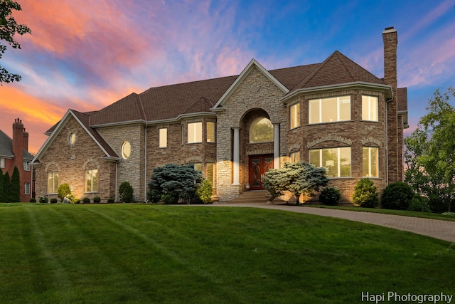 39 Forest Ln, South Barrington, IL 60010 - french country style house with a lawn and a chimney