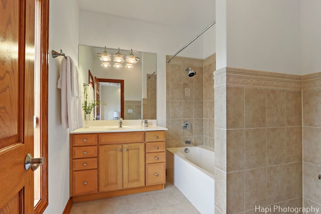 39 Forest Ln, South Barrington, IL 60010 - full bathroom with tile patterned flooring, vanity, tile walls, and shower / washtub combination