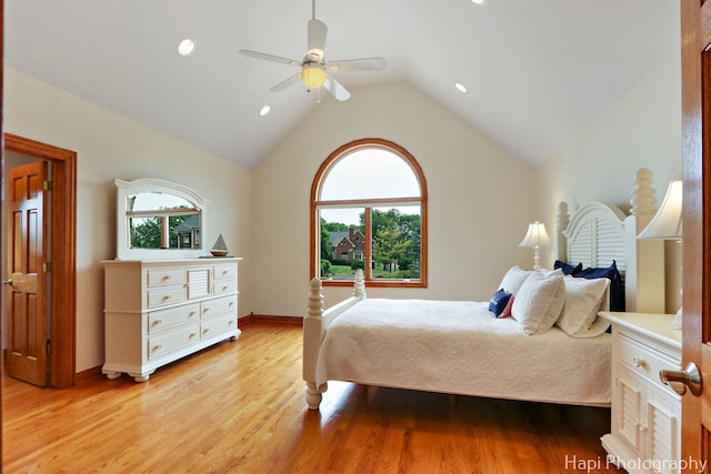 39 Forest Ln, South Barrington, IL 60010 - bedroom featuring light wood-type flooring, recessed lighting, lofted ceiling, and ceiling fan