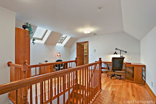 39 Forest Ln, South Barrington, IL 60010 - office area featuring a skylight, vaulted ceiling, and light wood-style floors