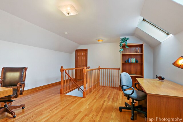 39 Forest Ln, South Barrington, IL 60010 - office area with lofted ceiling, light wood-style floors, and a skylight