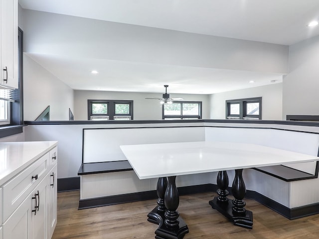 246 S Oak St, Itasca, IL 60143 - kitchen with white cabinetry, wood finished floors, ceiling fan, and recessed lighting