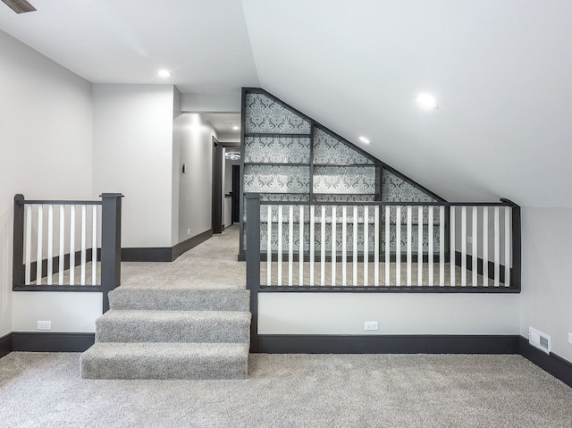 246 S Oak St, Itasca, IL 60143 - stairs featuring carpet flooring, lofted ceiling, and recessed lighting