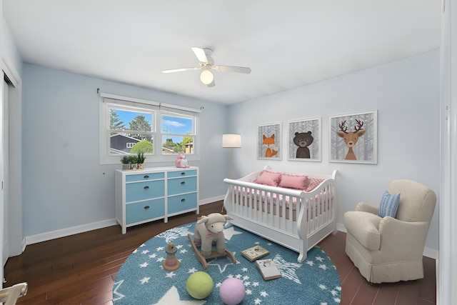 12449 W Prairie Dr, Homer Glen, IL 60491 - bedroom with dark wood finished floors, a nursery area, ceiling fan, and a closet