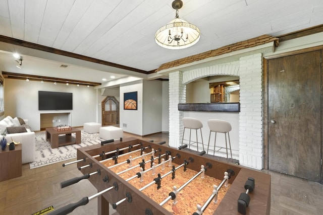12449 W Prairie Dr, Homer Glen, IL 60491 - playroom featuring wooden ceiling and decorative columns