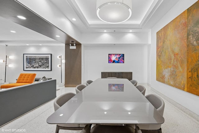 165 N Canal St Unit 726, Chicago, IL 60606 - dining room featuring speckle patterned floor, recessed lighting, and a raised ceiling