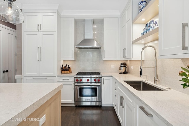 2724 N Wayne Ave Unit 3, Chicago, IL 60614 - kitchen featuring luxury range, wall chimney exhaust hood, dark wood-type flooring, and tasteful backsplash