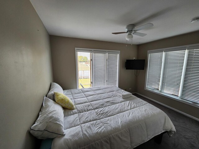 501 Kingston Blvd, Mchenry, IL 60050 - bedroom featuring access to exterior, light carpet, and a ceiling fan