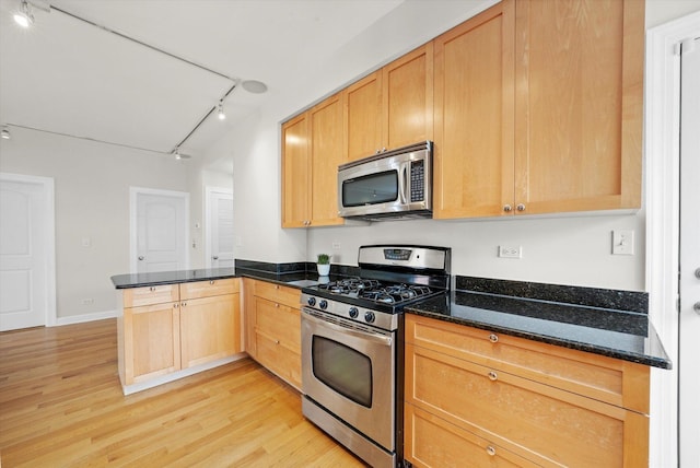 837 E 52nd St Unit 3, Chicago, IL 60615 - kitchen with appliances with stainless steel finishes, a peninsula, light wood-style flooring, and light brown cabinets