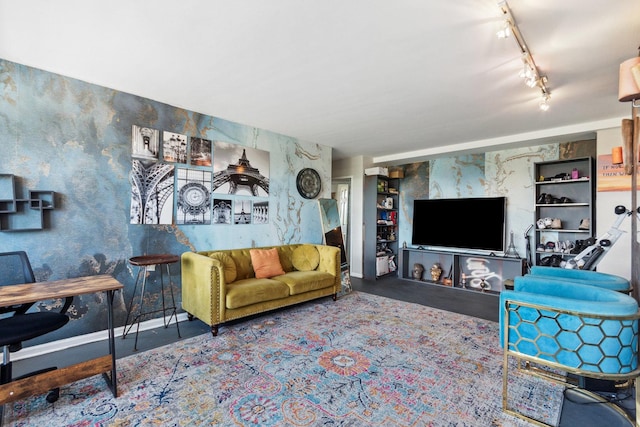 3410 N Lake Shore Dr Unit 5E, Chicago, IL 60657 - living room featuring rail lighting and wallpapered walls