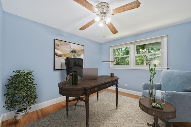 2246 Strawberry Ln, Glenview, IL 60026 - office featuring wood finished floors and a ceiling fan