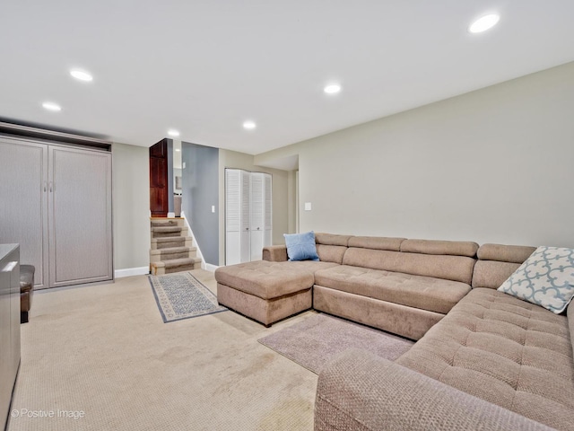 2246 Strawberry Ln, Glenview, IL 60026 - carpeted living room featuring recessed lighting and stairs