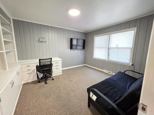 727 N Fordham Ave, Aurora, IL 60506 - home office with carpet, crown molding, and wood walls