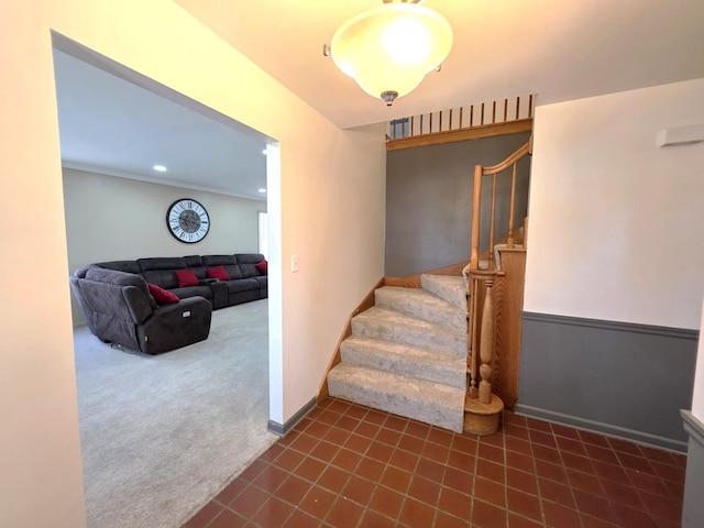727 N Fordham Ave, Aurora, IL 60506 - stairs featuring carpet flooring and recessed lighting