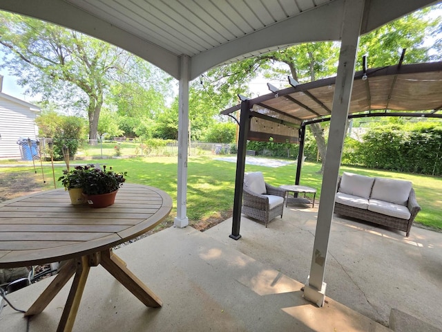 727 N Fordham Ave, Aurora, IL 60506 - fenced backyard with a pergola, a patio, and outdoor lounge area