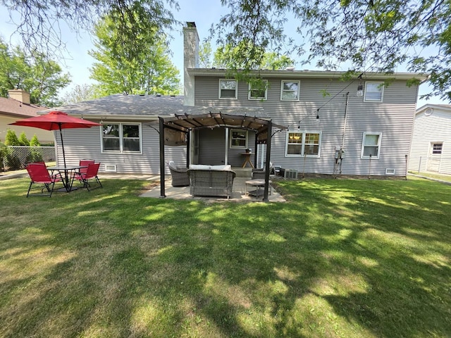 727 N Fordham Ave, Aurora, IL 60506 - back of property with a pergola, a patio area, a chimney, and an outdoor living space