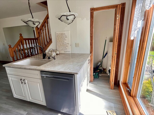 1116 E 2300 N Rd, Danforth, IL 60930 - kitchen with dishwasher, wood finished floors, white cabinets, and light stone countertops