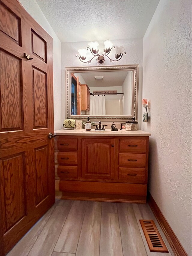 1116 E 2300 N Rd, Danforth, IL 60930 - bathroom with vanity, wood-type flooring, a textured ceiling, and a textured wall