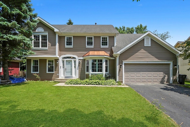 1140 Willoby Ln, Elgin, IL 60120 - view of front of home with asphalt driveway, a garage, a front lawn, and a shingled roof