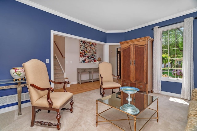 2319 Hutchison Rd, Flossmoor, IL 60422 - living area featuring stairway and ornamental molding