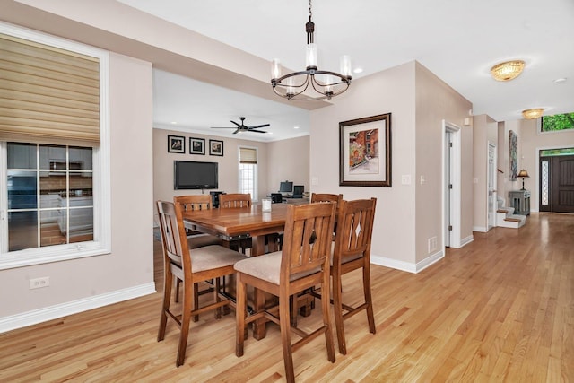 2319 Hutchison Rd, Flossmoor, IL 60422 - dining area with a chandelier, light wood-type flooring, ceiling fan, and recessed lighting