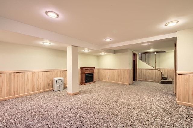 918 Carol Ln, Crete, IL 60417 - finished basement featuring a wainscoted wall, carpet, a fireplace, and wood walls