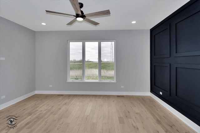 16451 Kayla Dr, Lemont, IL 60439 - unfurnished room with light wood-style flooring, a ceiling fan, and recessed lighting